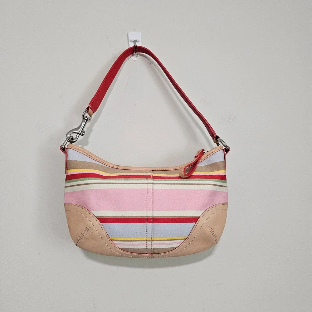 VTG Coach Soho Hampton Mini Shoulder Bag Striped Canvas Leather Trim Y2K Purse
